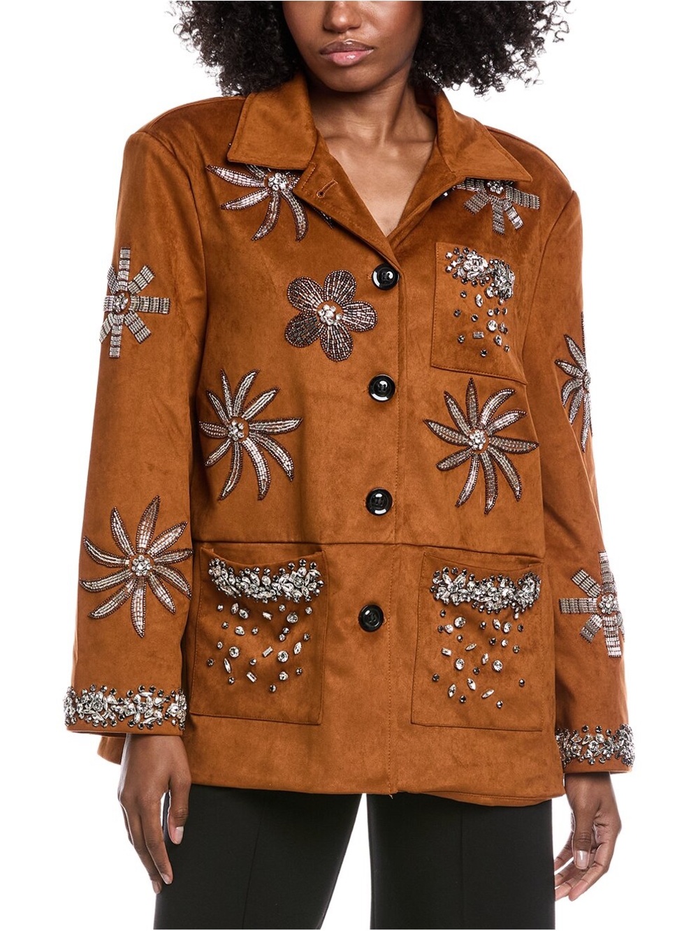 NWT La Ros Embellished Suede-Effect Brown Jacket - Designer Style